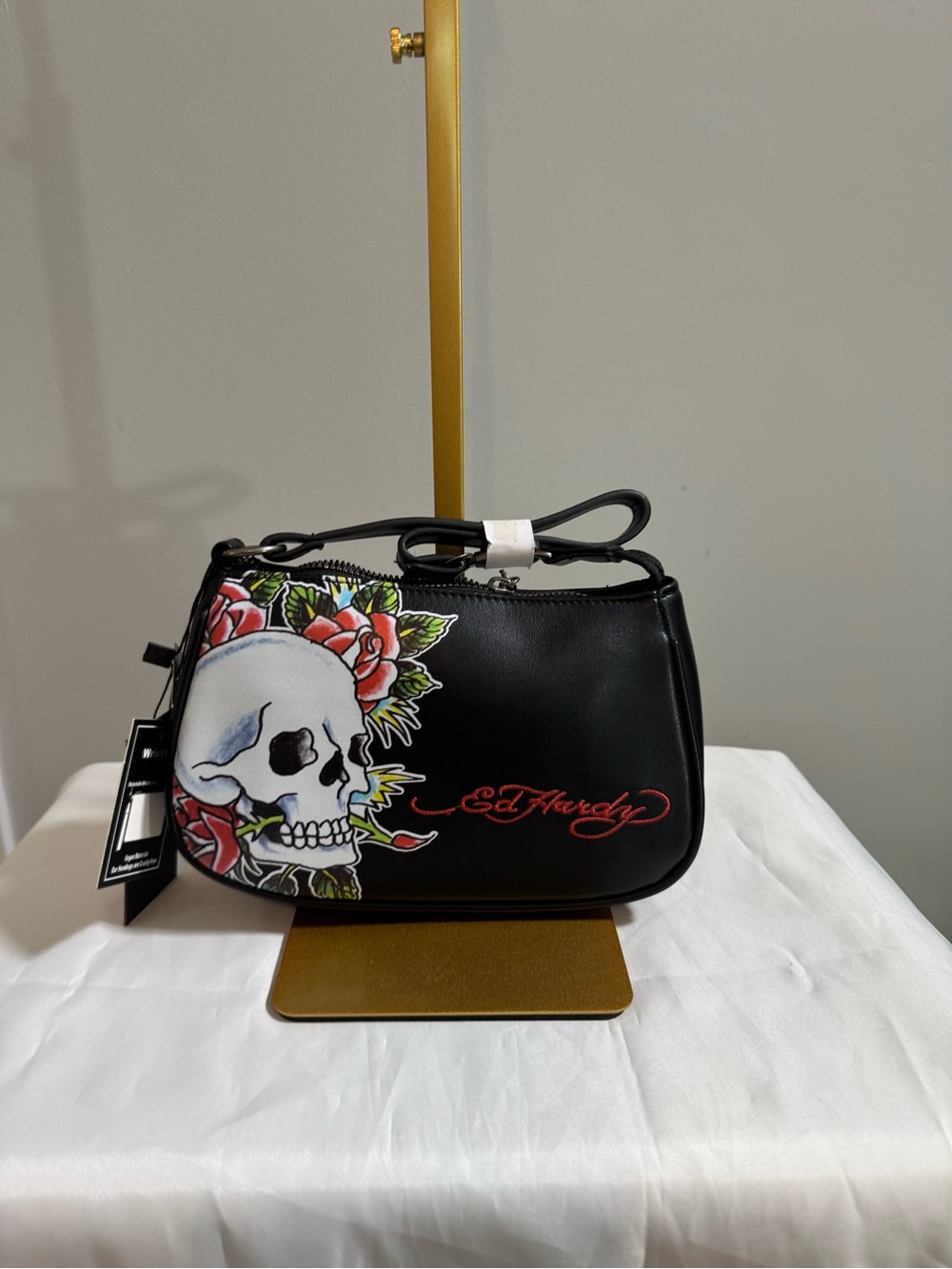 Ed Hardy Black Mini Bag with Skull & Rose Artwork